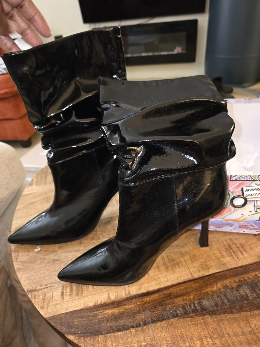 Jeffrey Campbell Black Patent Pointed Slouch Heeled Boots